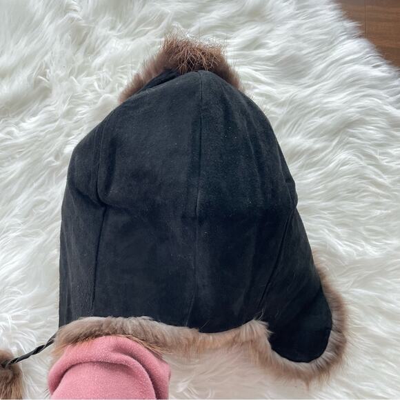 Handmade Ada M Wilson Alaskan Fox Trapper Hat Fox Fur Suede Leather Eskimo Black main image 8